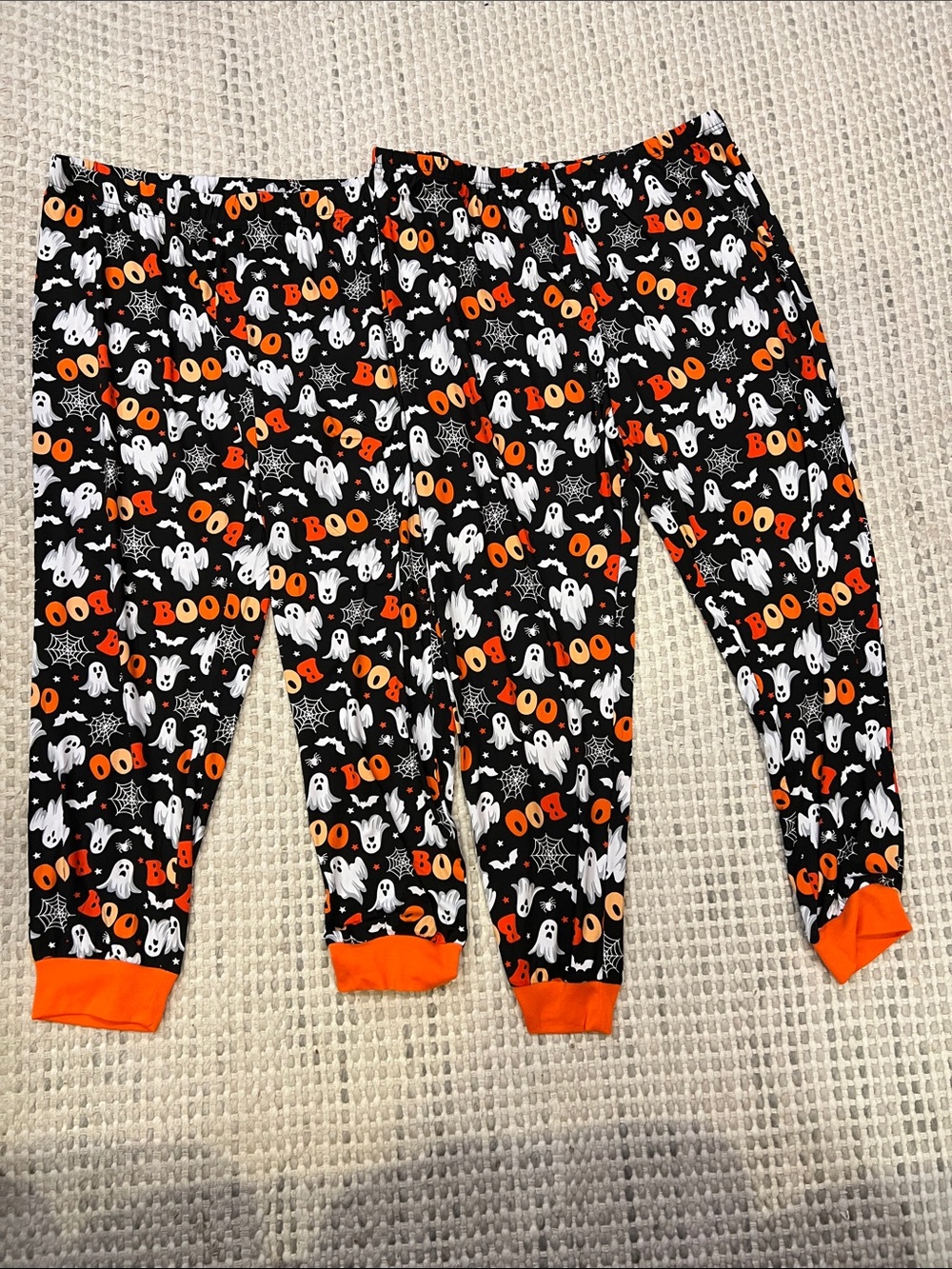 2 Unisex Halloween Ghost Print Pajama Pants - Black & Orange XL